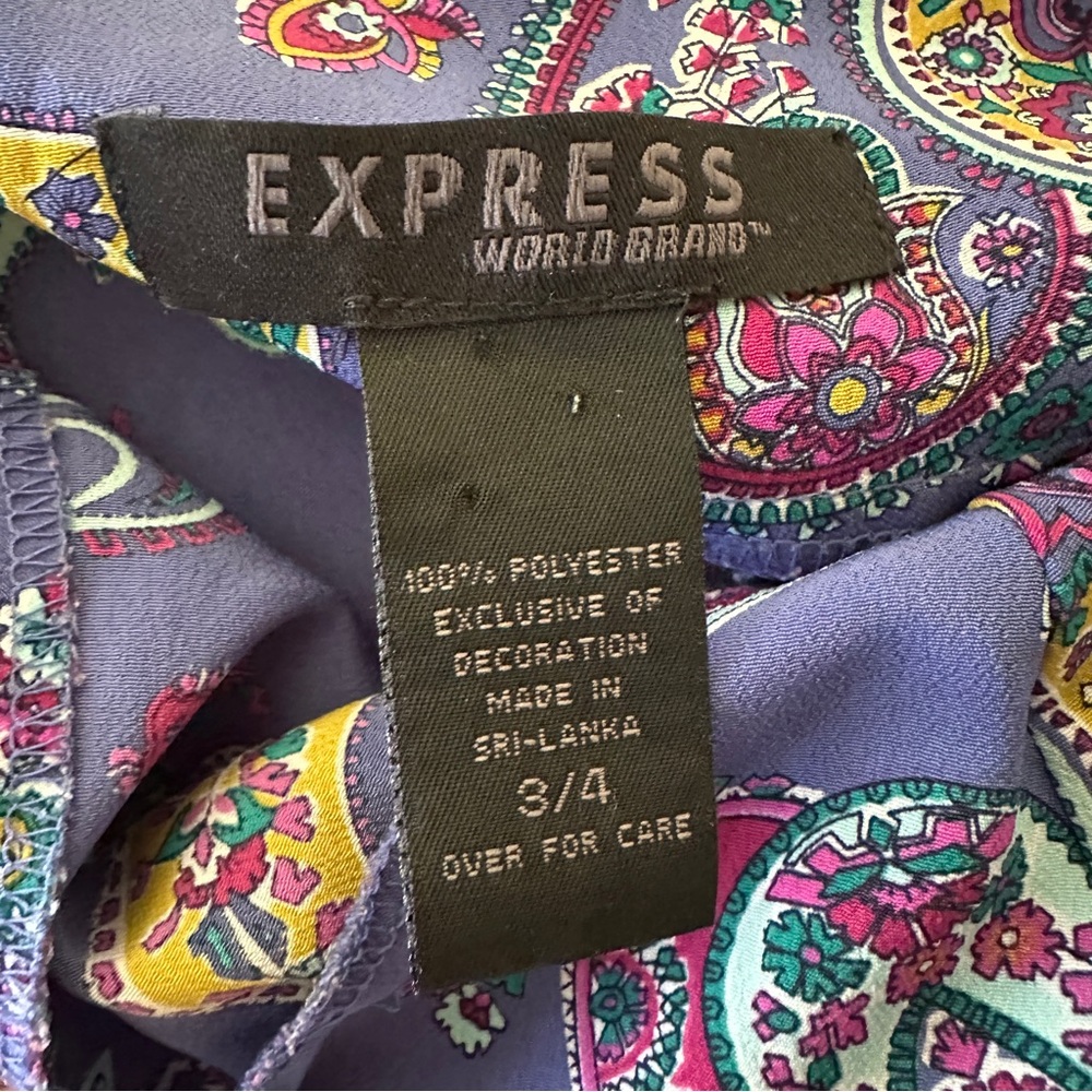 Express Blue Periwinkle Purple Paisley Print Retro Vintage Slip Lace Midi Dress - Picture 6 of 6
